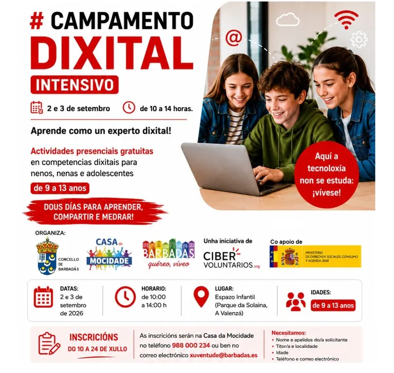 Campamento digital gratuito en Barbadás para iniciarse en tecnología este septiembre