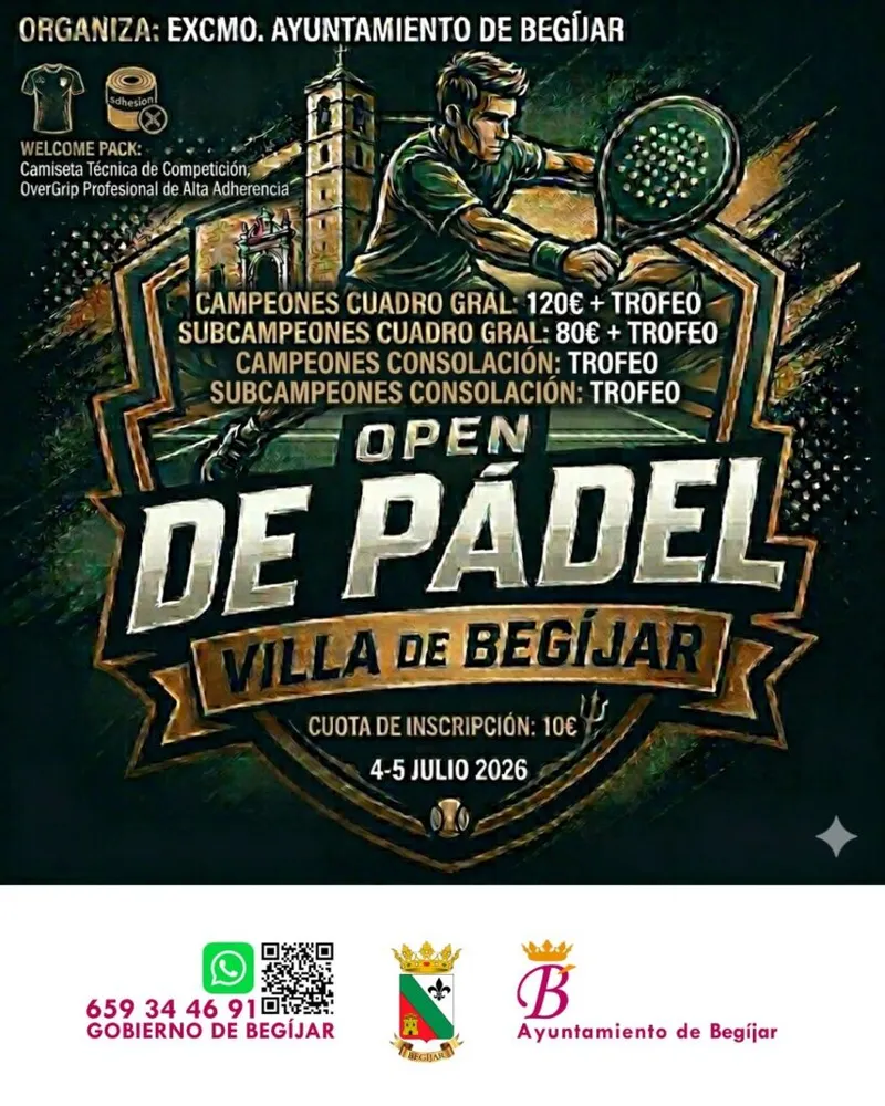 Begíjar celebra el Open de Pádel Villa de Begíjar 2026 en julio