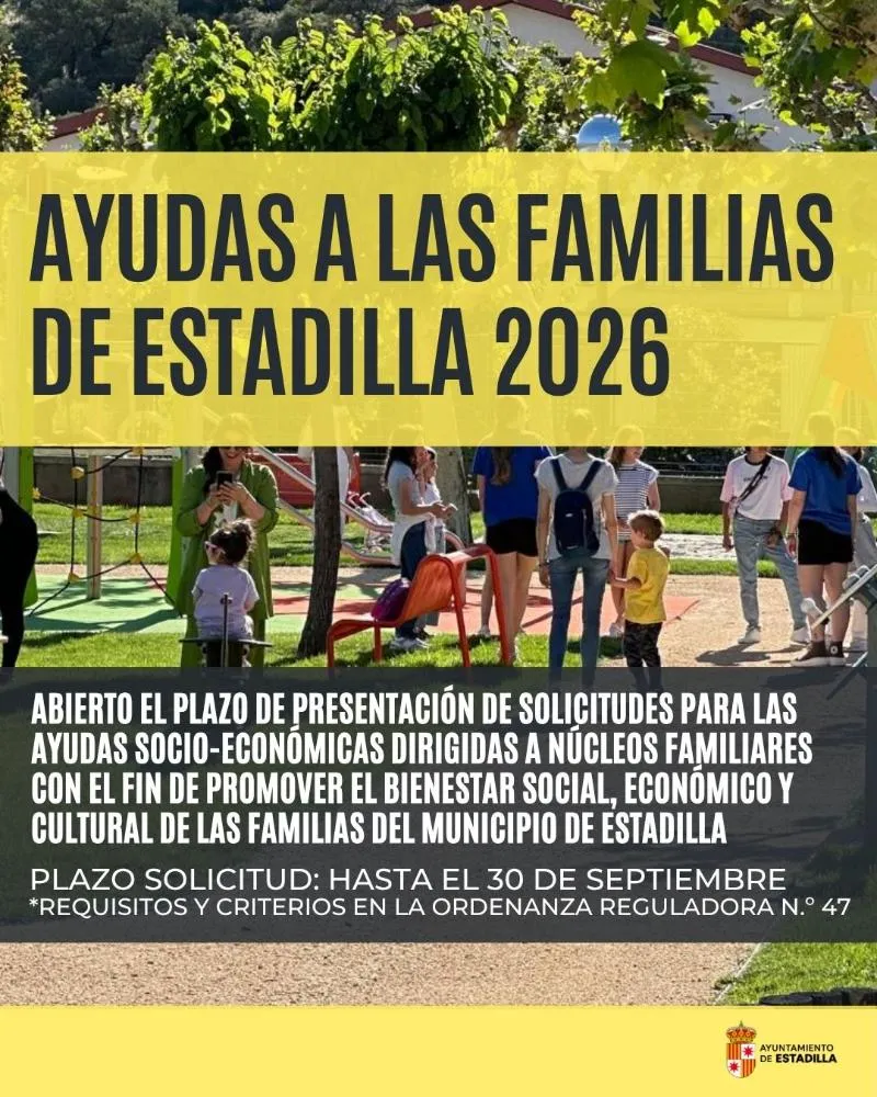 Estadilla abre el plazo para ayudas a familias con menores hasta el 30 de septiembre