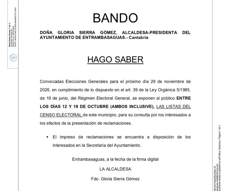 Entrambasaguas abre el plazo para consultar el censo electoral de las próximas Elecciones Generales