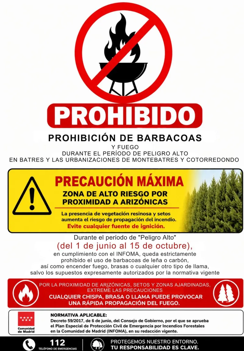Batres prohíbe barbacoas y fuego hasta el 15 de octubre por alto riesgo de incendios