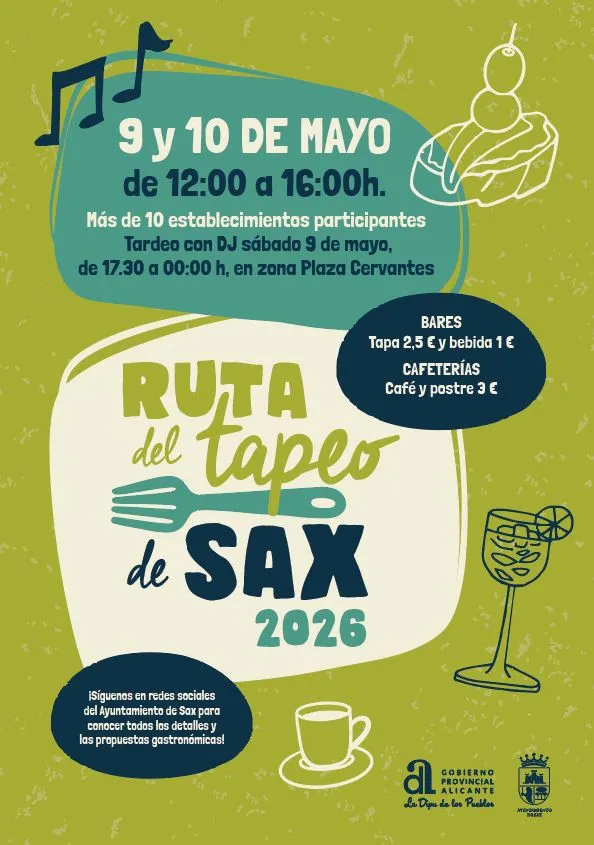 Sax celebra la Ruta del Tapeo los días 9 y 10 de mayo con más de 10 establecimientos