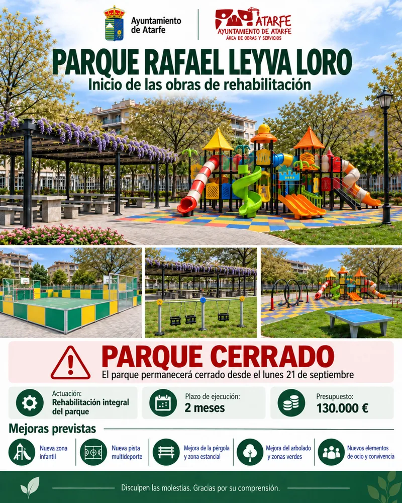 Atarfe inicia la rehabilitación integral del Parque Leyva Loro con una inversión de 130.000 euros