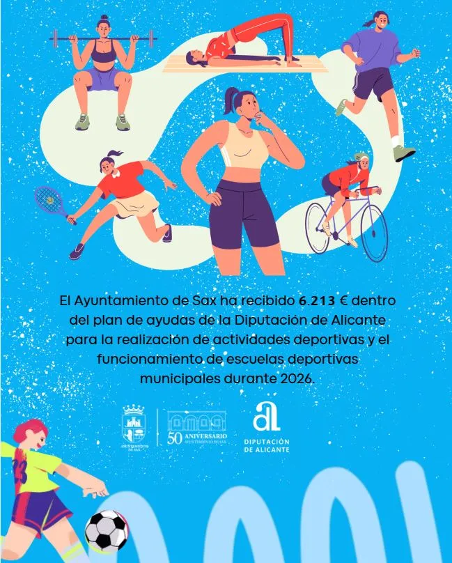 Sax recibe 6.213 € de la Diputación de Alicante para potenciar el deporte local