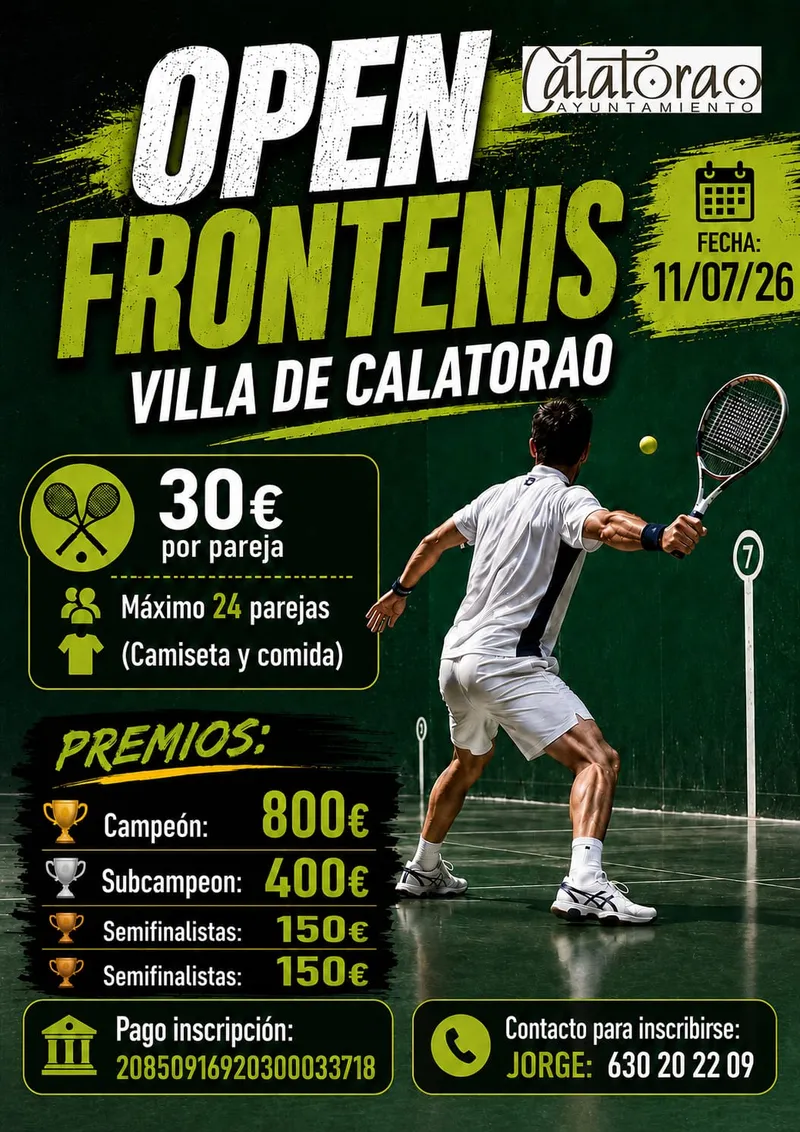 El Open Frontenis Villa de Calatorao calienta motores para su edición de 2026