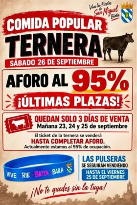 Últimas plazas para la comida popular de Biota el 26 de septiembre