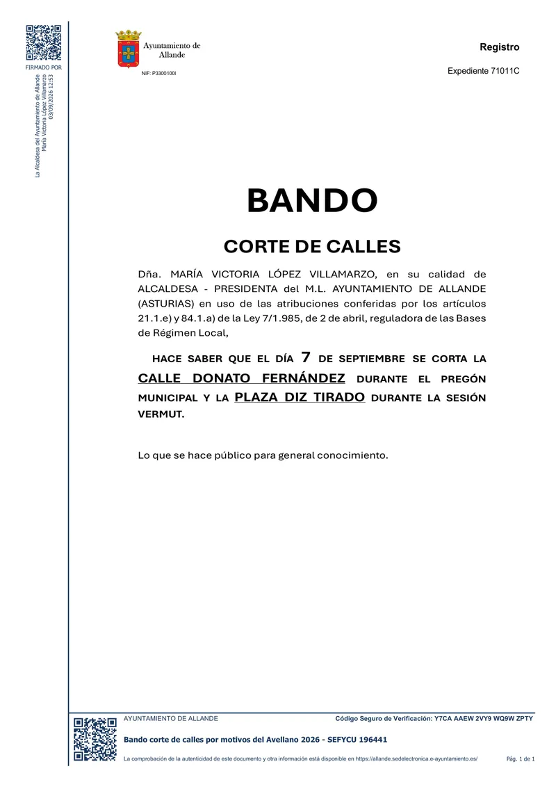 Allande restringe el tráfico y el aparcamiento por el evento 'Avellano 2026'
