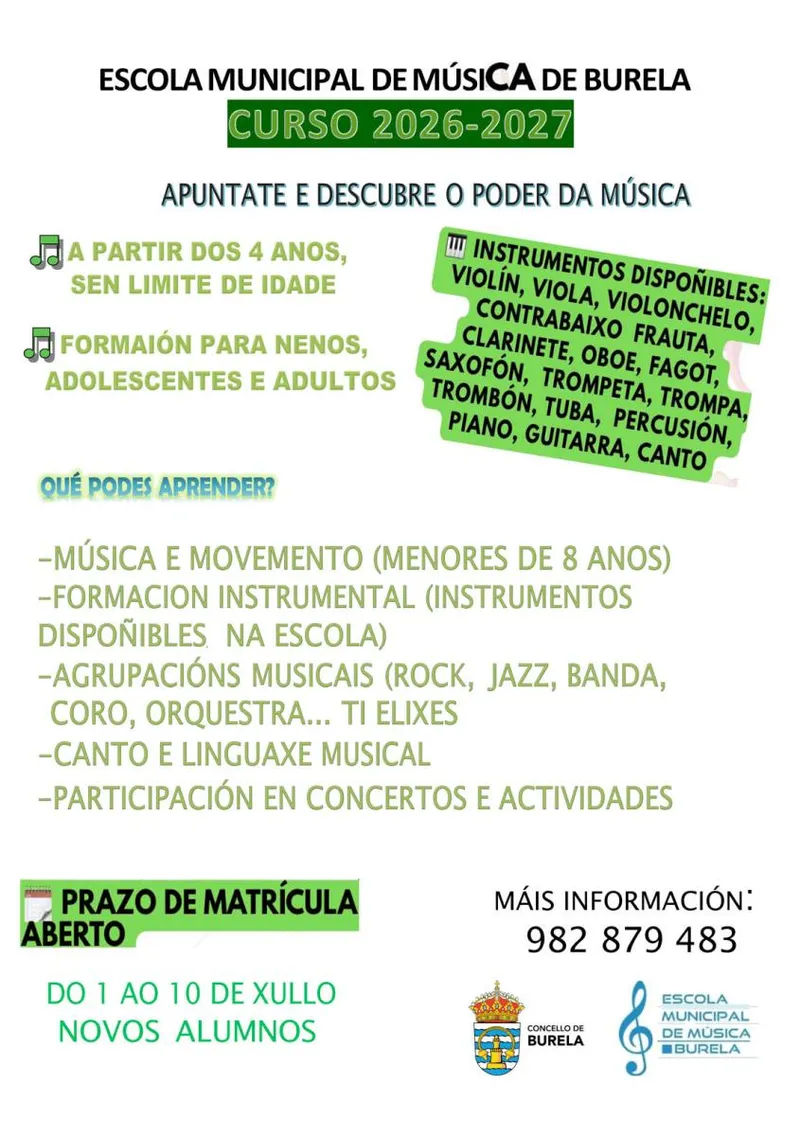Burela abre el plazo de matrícula para nuevos alumnos en la Escola de Música