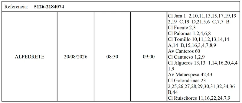 Cortes de luz programados en Alpedrete el 20 de agosto por mantenimiento de Iberdrola