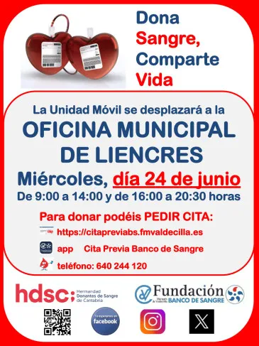 Liencres acoge una jornada de donación de sangre el 24 de julio