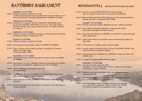 Benimantell celebra las Festes del Santíssim Sagrament del 16 al 19 de octubre