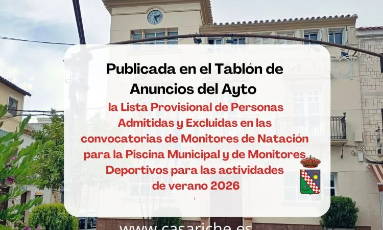 Casariche publica listas provisionales para monitores de natación y actividades de verano