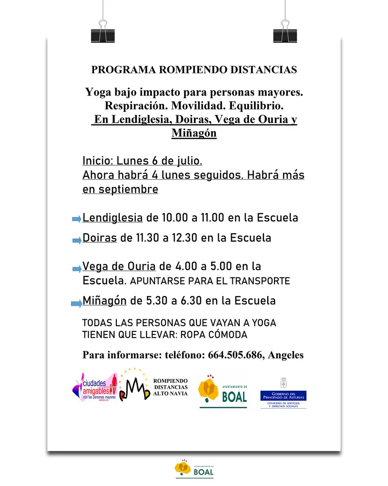 Boal inicia sesiones de yoga de bajo impacto para mayores en julio