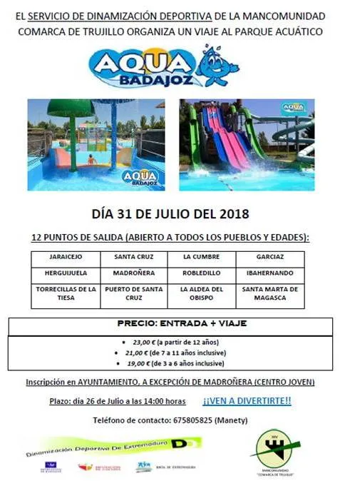 La Mancomunidad Comarca de Trujillo organiza una excursión al parque acuático Aquabadajoz