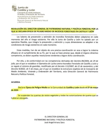 Sepúlveda prohíbe las quemas de restos vegetales por riesgo de incendio