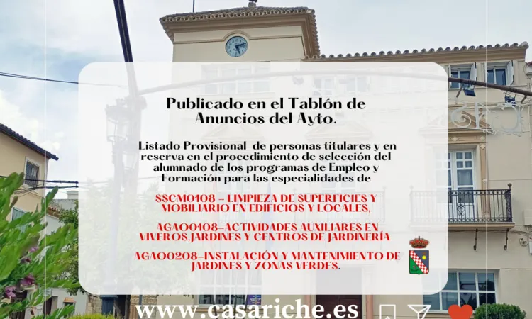 Casariche publica listados provisionales para programas de empleo y formación