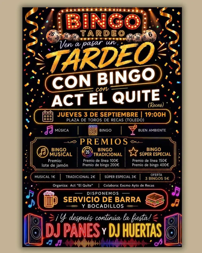 Recas celebra un tardeo con bingo y música en la Plaza de Toros