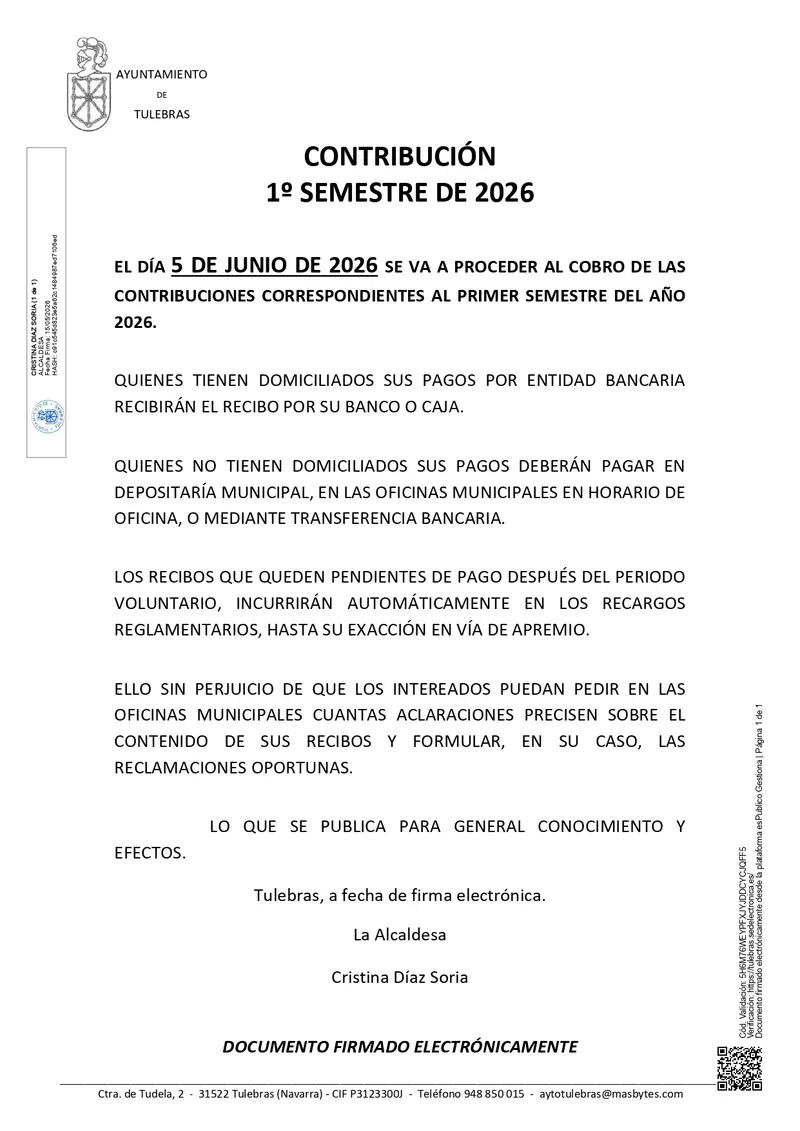 Tulebras informa sobre el pago de la Contribución del primer semestre de 2026