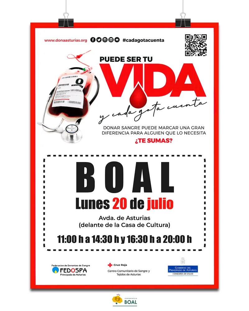 Boal organiza una jornada de donación de sangre el 20 de julio