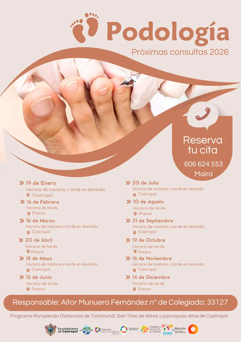 Castropol publica el calendario anual del servicio de podología