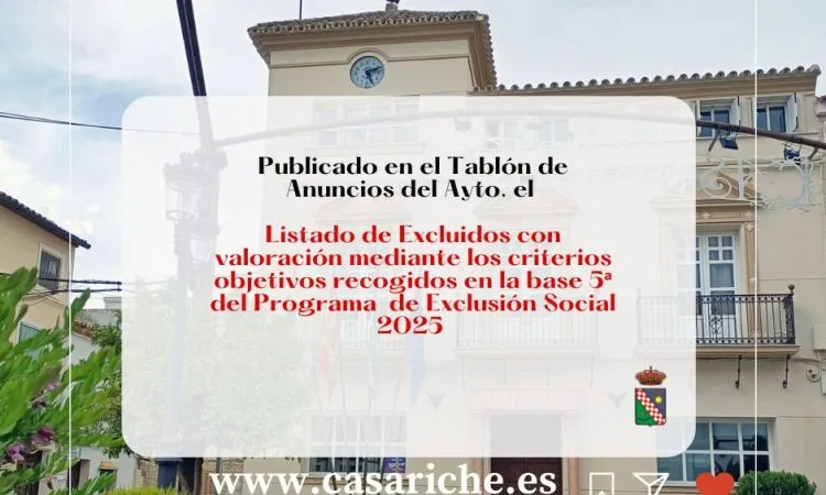 Casariche publica el listado de excluidos del Programa de Exclusión Social 2025