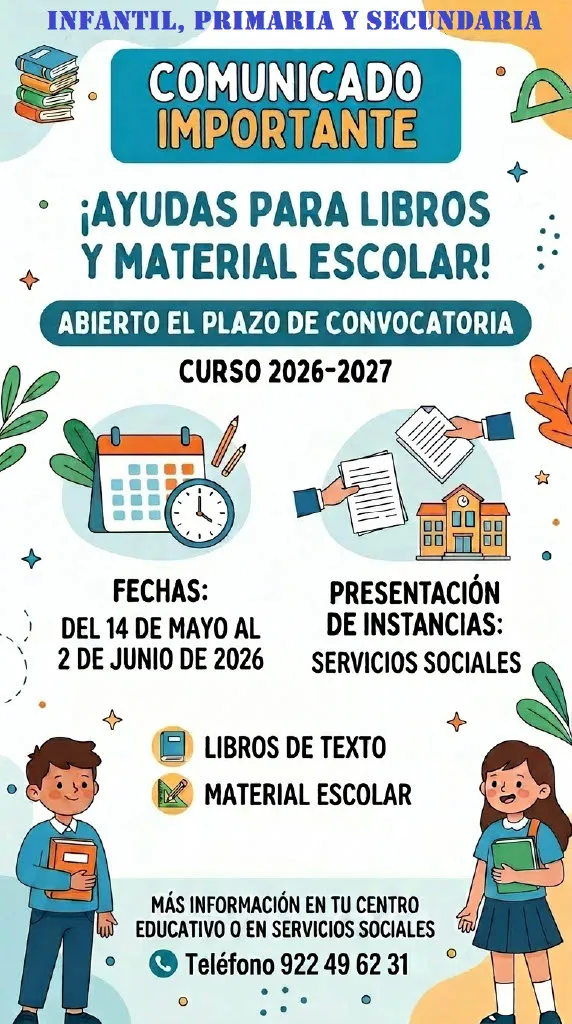 Güímar abre el plazo para ayudas de material escolar y libros de texto