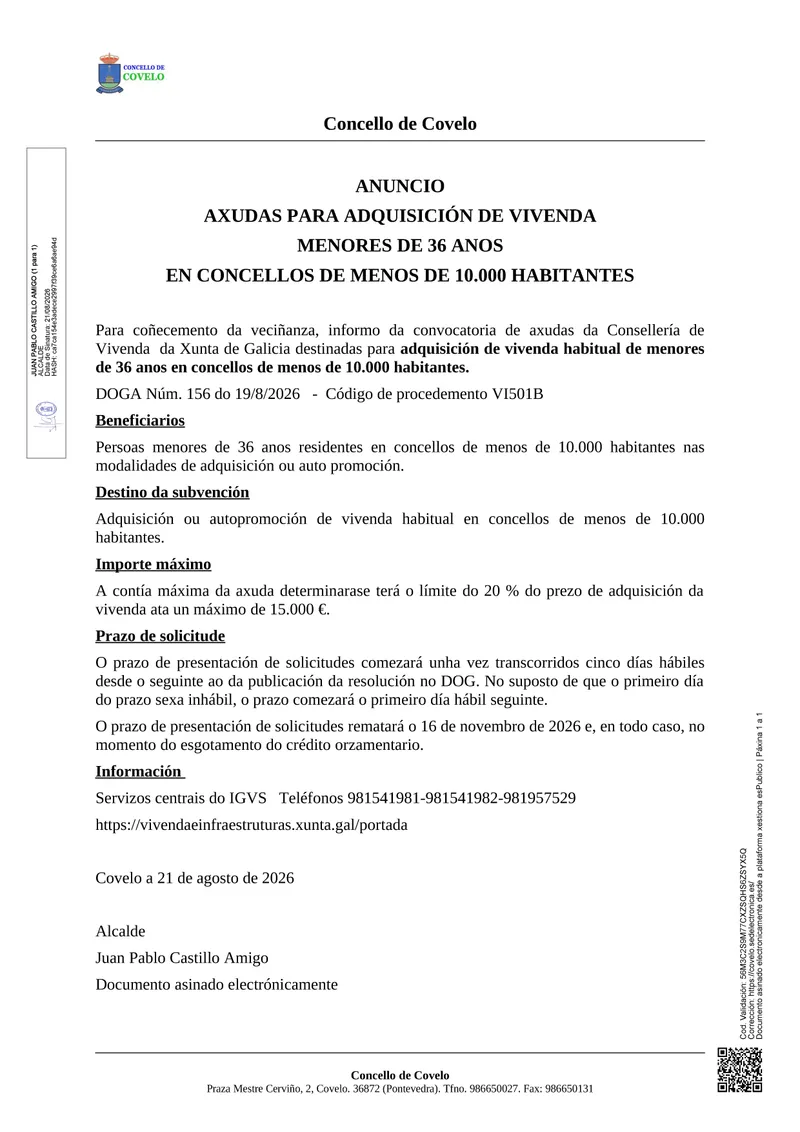 Ayudas para jóvenes en Covelo: subvenciones para la compra de vivienda habitual