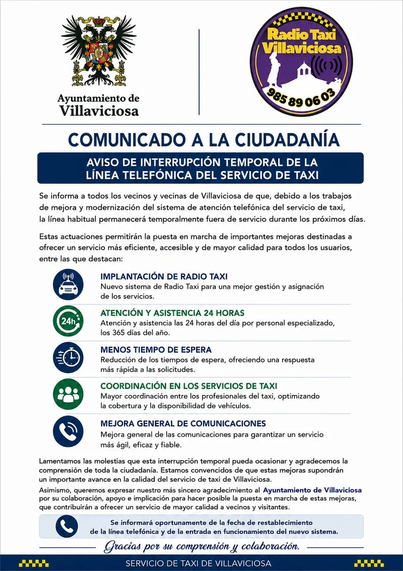 Villaviciosa actualiza las tarifas y condiciones del servicio de taxi
