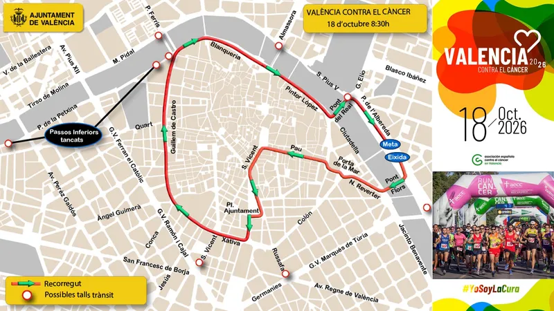 València se prepara para la XI Carrera contra el Cáncer este domingo con cortes de tráfico