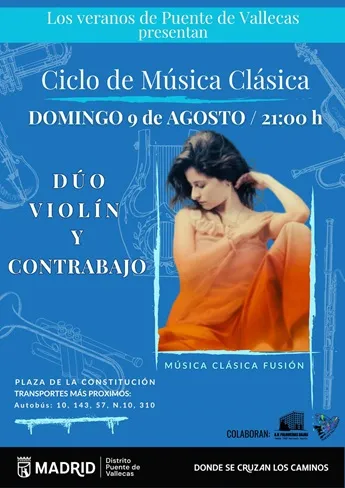 Madrid celebra el verano con un concierto gratuito de violín y contrabajo en Puente de Vallecas