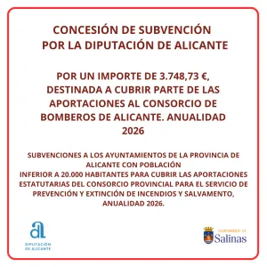 Salinas recibe 3.748€ de la Diputación para el Consorcio de Bomberos