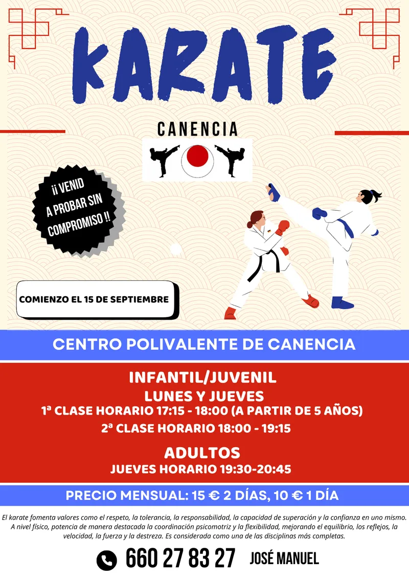 Canencia abre el plazo para la inscripción en Karate para la temporada 2025/2026