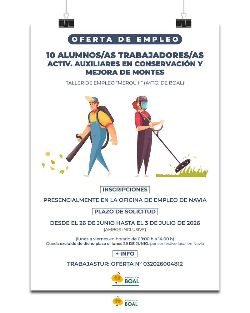 Boal abre inscripciones para taller de empleo forestal para mayores de 30 años