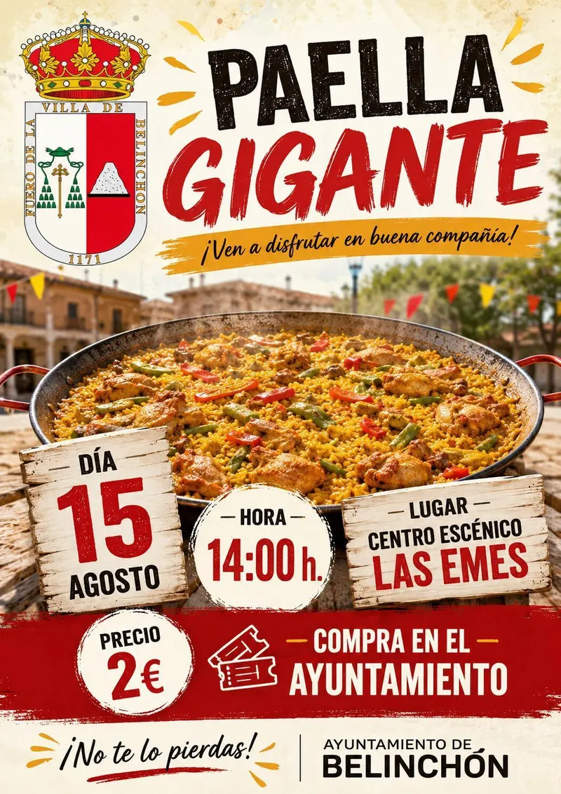 Belinchón celebra la tradicional Paella Gigante el 15 de agosto
