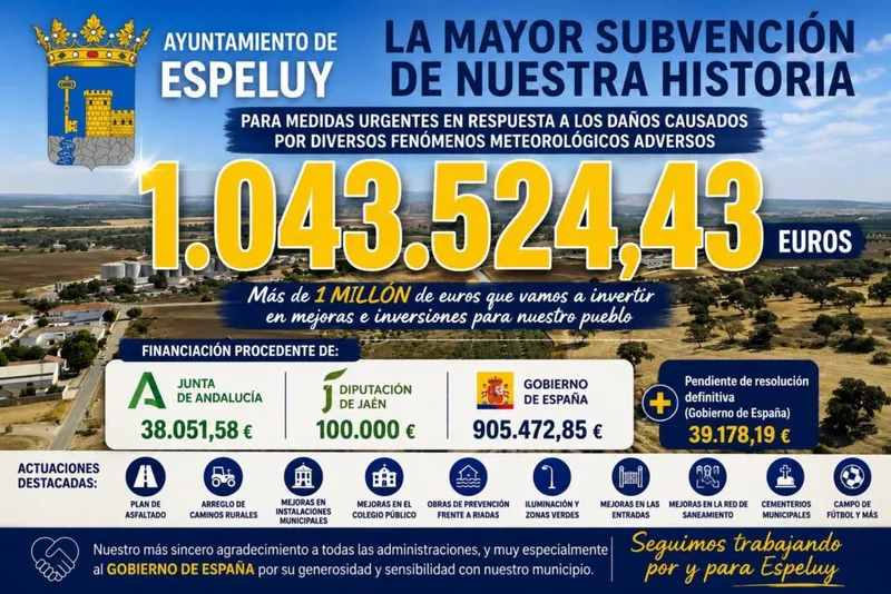 Espeluy recibe más de un millón de euros en subvenciones para la mejora del municipio