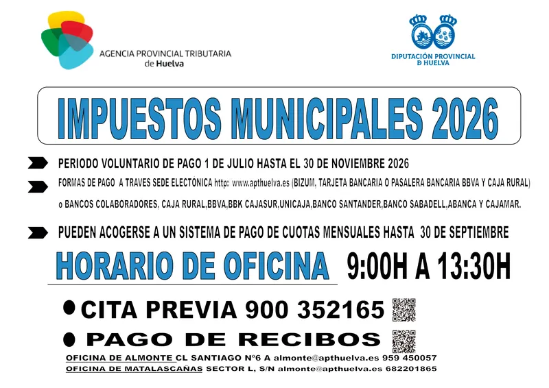 Almonte abre el plazo voluntario para el pago de impuestos de 2026
