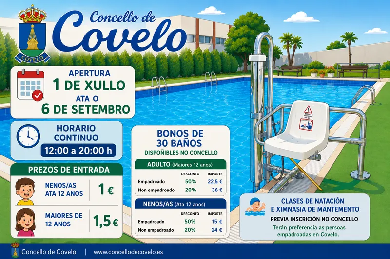 La piscina municipal de Covelo abre el 1 de julio con precios reducidos y bonos para empadronados