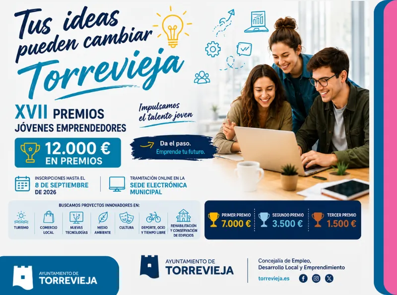 Torrevieja lanza la XVII edición de los Premios Jóvenes Emprendedores con 12.000 euros