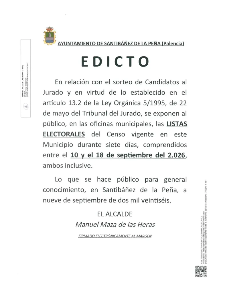 Santibáñez de la Peña publica las listas electorales para las próximas elecciones