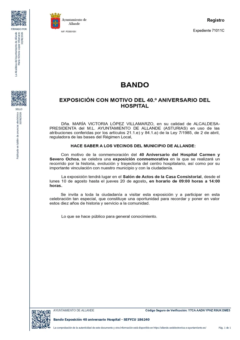Allande celebra el 40 aniversario del Hospital con una exposición conmemorativa