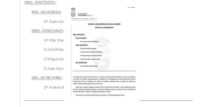 Peguerinos aprueba el acta del pleno del 16 de febrero de 2026