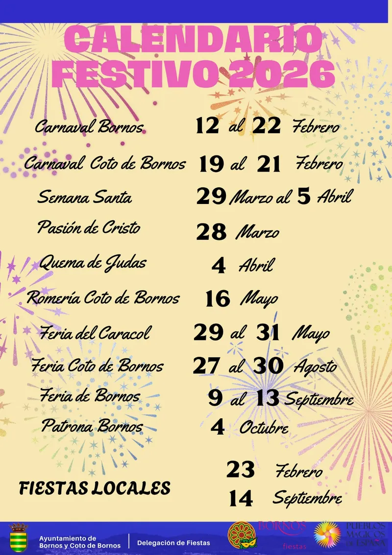 Bornos publica el calendario de fiestas y festivos locales para 2026