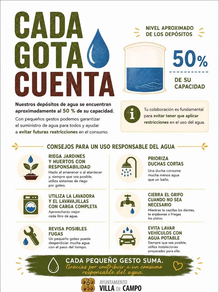 El Ayuntamiento de Campo pide un consumo responsable de agua ante la bajada de reservas