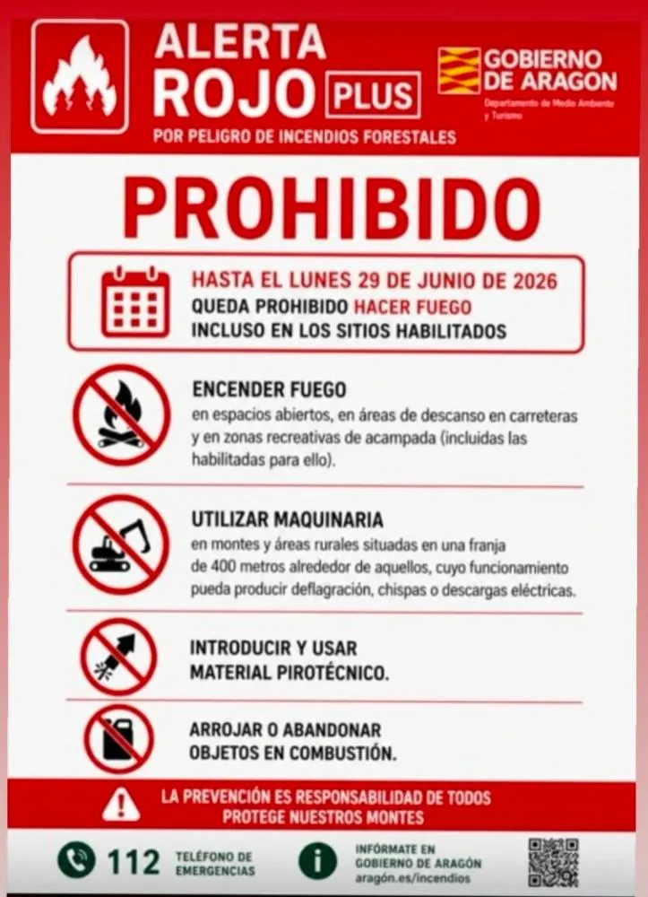 Aragón eleva el nivel de alerta por riesgo de incendios a Rojo Plus