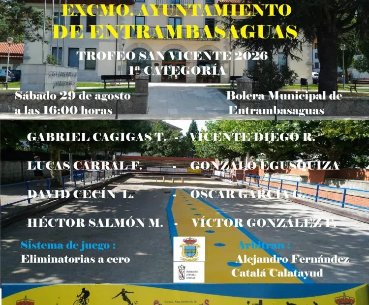 El Trofeo San Vicente de Bolos "1ª Categoría" se celebra el 17 de agosto