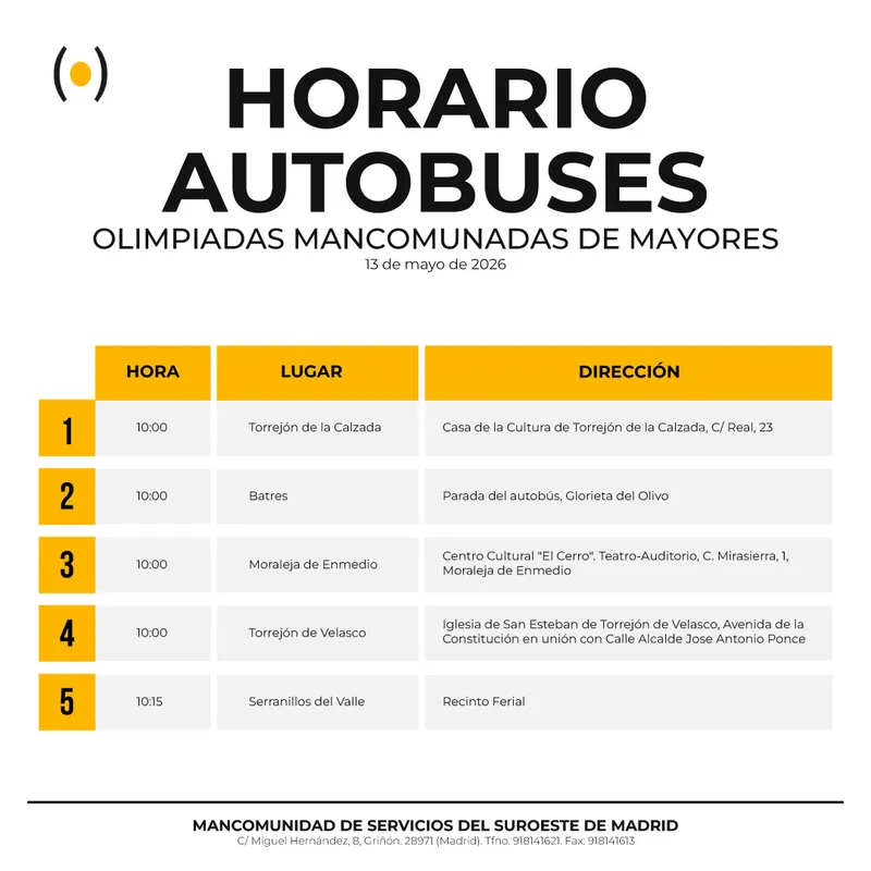 Batres organiza las Olimpiadas Mancomunadas de Mayores con transporte gratuito