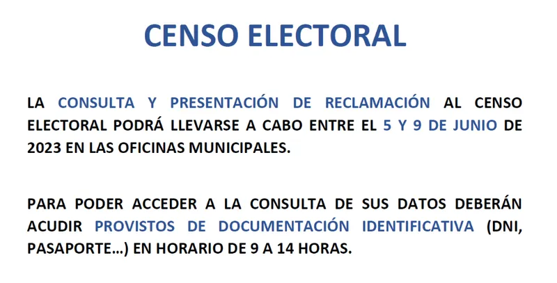 Ilche abre el plazo para consultar y reclamar el censo electoral del 5 al 9 de junio
