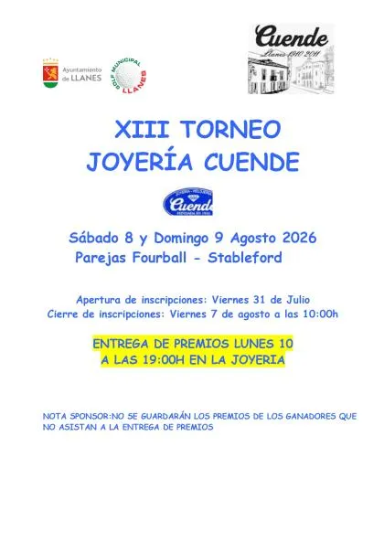 XIII Torneo Joyería Cuende de Golf en Llanes el 8 y 9 de agosto