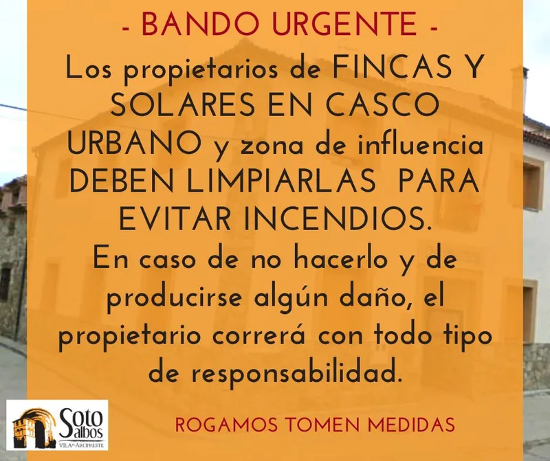 Sotosalbos insta a los propietarios a limpiar fincas para prevenir incendios