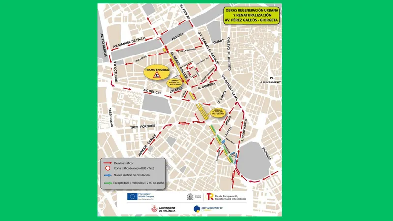 Corte excepcional del paso inferior de Pérez Galdós en València hasta el miércoles por obras de colector